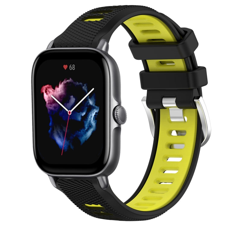 For Amazfit GTS 4 Mini 20mm Cross Texture Two Color Silicone Steel Buckle Watch Band(Black+Lime Green) - Watch Bands by PMC TechLife | Online Shopping South Africa | PMC TechLife | Buy Now Pay Later Mobicred