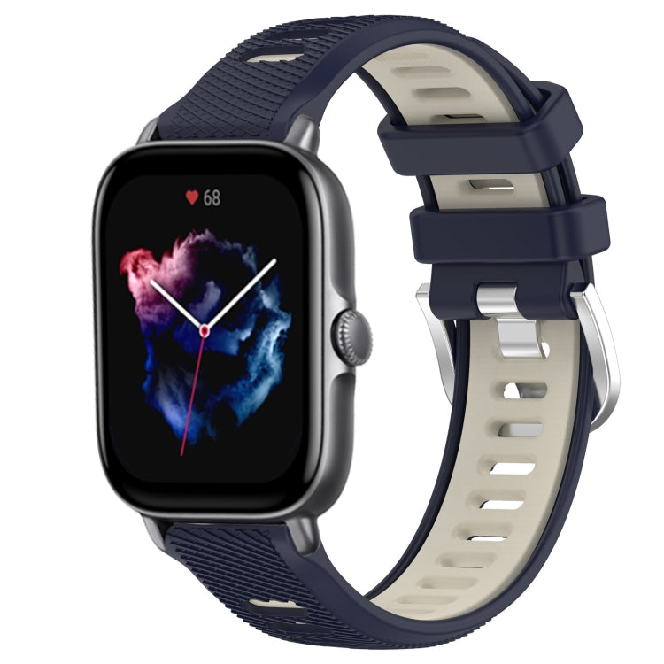 For Amazfit GTS 4 Mini 20mm Cross Texture Two Color Silicone Steel Buckle Watch Band(Midnight Blue + Starlight) - Watch Bands by PMC TechLife | Online Shopping South Africa | PMC TechLife | Buy Now Pay Later Mobicred