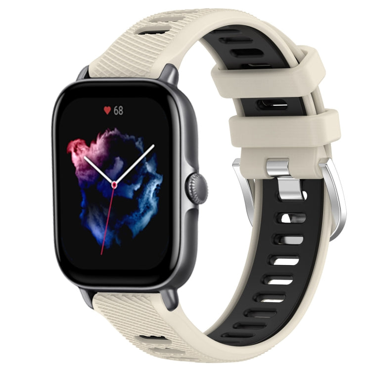 For Amazfit GTS 4 Mini 20mm Cross Texture Two Color Silicone Steel Buckle Watch Band(Starlight+Black) - Watch Bands by PMC TechLife | Online Shopping South Africa | PMC TechLife | Buy Now Pay Later Mobicred