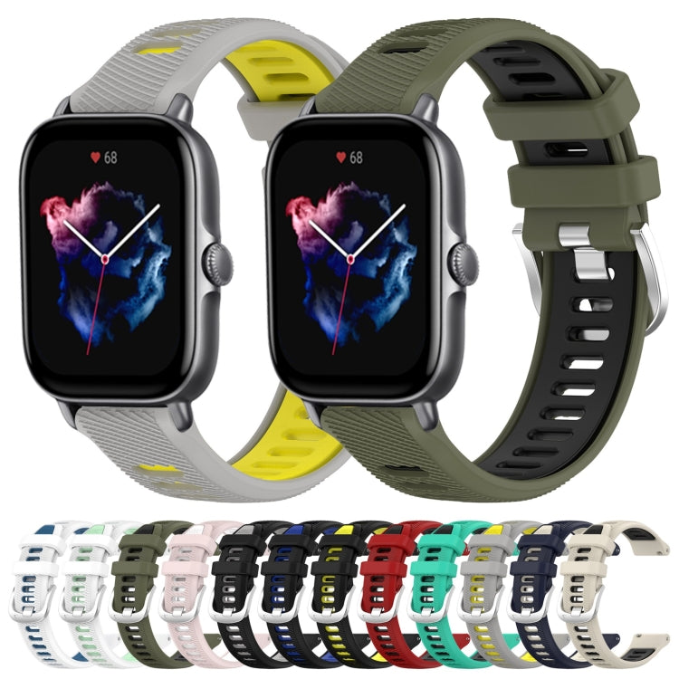 For Amazfit GTS 4 Mini 20mm Cross Texture Two Color Silicone Steel Buckle Watch Band(Black+Lime Green) - Watch Bands by PMC TechLife | Online Shopping South Africa | PMC TechLife | Buy Now Pay Later Mobicred
