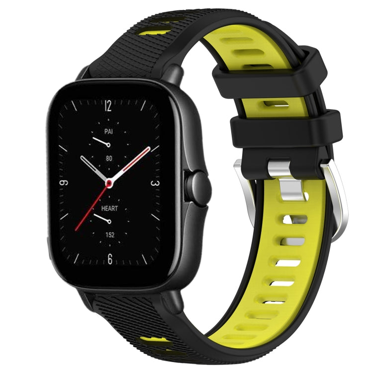 For Amazfit GTS 3 20mm Cross Texture Two Color Silicone Steel Buckle Watch Band(Black+Lime Green) - Watch Bands by PMC TechLife | Online Shopping South Africa | PMC TechLife | Buy Now Pay Later Mobicred