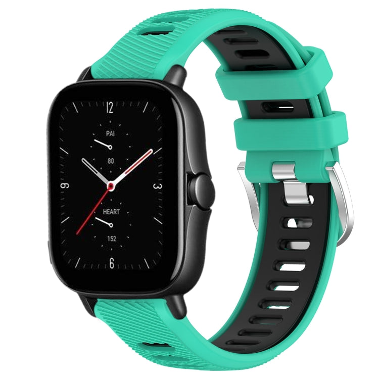 For Amazfit GTS 3 20mm Cross Texture Two Color Silicone Steel Buckle Watch Band(Lake Blue+Black) - Watch Bands by PMC TechLife | Online Shopping South Africa | PMC TechLife | Buy Now Pay Later Mobicred