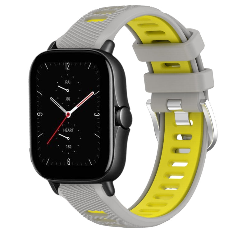 For Amazfit GTS 3 20mm Cross Texture Two Color Silicone Steel Buckle Watch Band(Grey+Yellow) - Watch Bands by PMC TechLife | Online Shopping South Africa | PMC TechLife | Buy Now Pay Later Mobicred