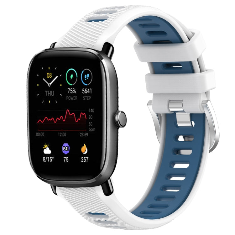 For Amazfit GTS 2E 20mm Cross Texture Two Color Silicone Steel Buckle Watch Band(White+Blue) - Watch Bands by PMC TechLife | Online Shopping South Africa | PMC TechLife | Buy Now Pay Later Mobicred