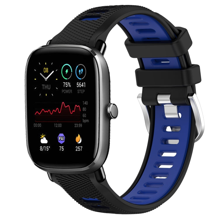 For Amazfit GTS 2E 20mm Cross Texture Two Color Silicone Steel Buckle Watch Band(Black+Blue) - Watch Bands by PMC TechLife | Online Shopping South Africa | PMC TechLife | Buy Now Pay Later Mobicred