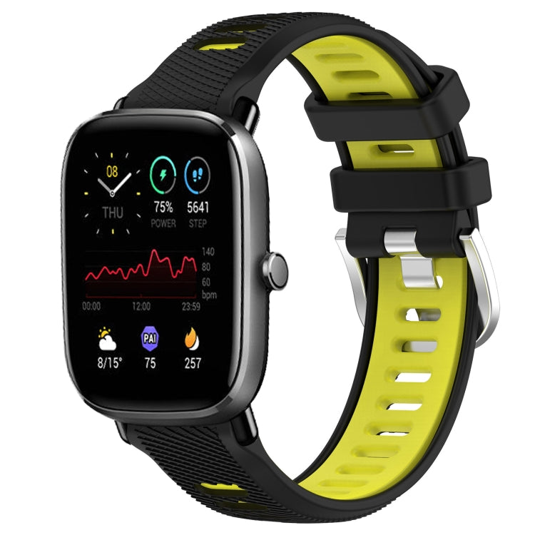For Amazfit GTS 2E 20mm Cross Texture Two Color Silicone Steel Buckle Watch Band(Black+Lime Green) - Watch Bands by PMC TechLife | Online Shopping South Africa | PMC TechLife | Buy Now Pay Later Mobicred