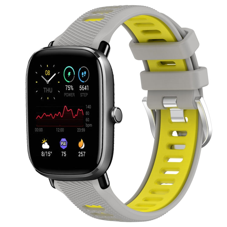 For Amazfit GTS 2E 20mm Cross Texture Two Color Silicone Steel Buckle Watch Band(Grey+Yellow) - Watch Bands by PMC TechLife | Online Shopping South Africa | PMC TechLife | Buy Now Pay Later Mobicred