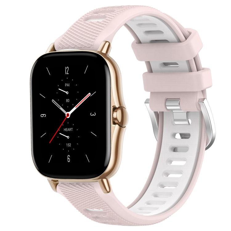 For Amazfit GTS 2 Mini 20mm Cross Texture Two Color Silicone Steel Buckle Watch Band(Pink+White) - Watch Bands by PMC TechLife | Online Shopping South Africa | PMC TechLife | Buy Now Pay Later Mobicred