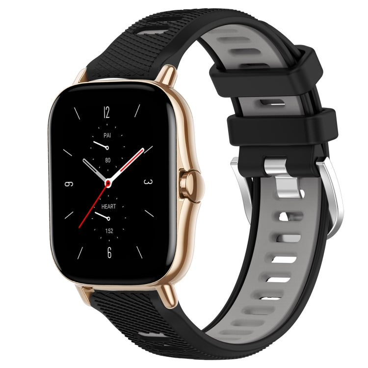 For Amazfit GTS 2 Mini 20mm Cross Texture Two Color Silicone Steel Buckle Watch Band(Black+Grey) - Watch Bands by PMC TechLife | Online Shopping South Africa | PMC TechLife | Buy Now Pay Later Mobicred