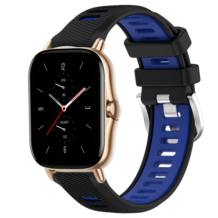 For Amazfit GTS 2 Mini 20mm Cross Texture Two Color Silicone Steel Buckle Watch Band(Black+Blue) - Watch Bands by PMC TechLife | Online Shopping South Africa | PMC TechLife | Buy Now Pay Later Mobicred