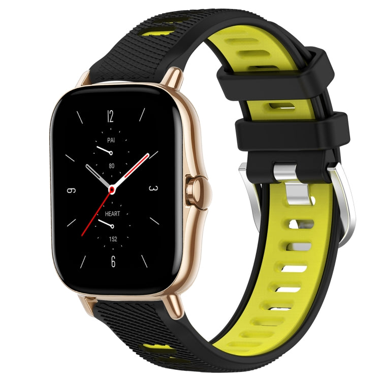 For Amazfit GTS 2 Mini 20mm Cross Texture Two Color Silicone Steel Buckle Watch Band(Black+Lime Green) - Watch Bands by PMC TechLife | Online Shopping South Africa | PMC TechLife | Buy Now Pay Later Mobicred