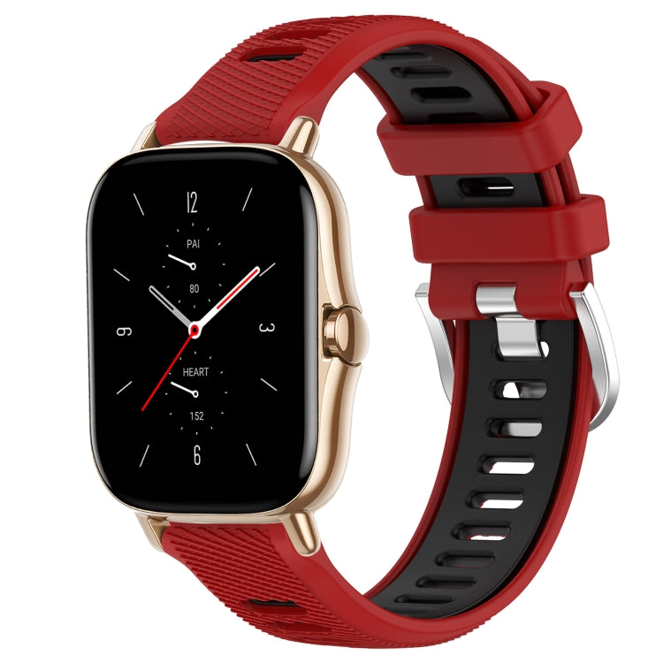 For Amazfit GTS 2 Mini 20mm Cross Texture Two Color Silicone Steel Buckle Watch Band(Red+Black) - Watch Bands by PMC TechLife | Online Shopping South Africa | PMC TechLife | Buy Now Pay Later Mobicred