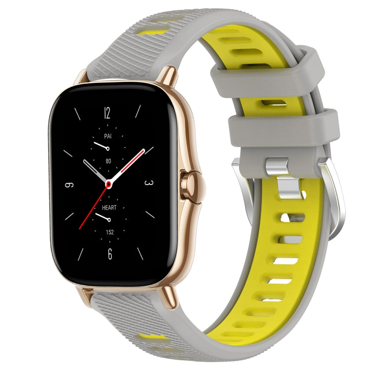 For Amazfit GTS 2 Mini 20mm Cross Texture Two Color Silicone Steel Buckle Watch Band(Grey+Yellow) - Watch Bands by PMC TechLife | Online Shopping South Africa | PMC TechLife | Buy Now Pay Later Mobicred