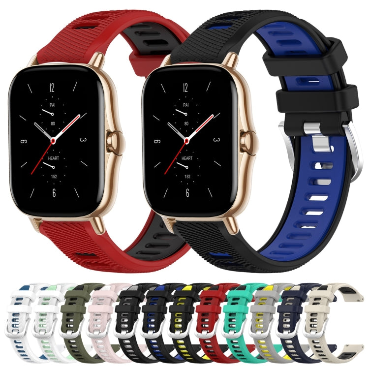 For Amazfit GTS 2 Mini 20mm Cross Texture Two Color Silicone Steel Buckle Watch Band(White+Blue) - Watch Bands by PMC TechLife | Online Shopping South Africa | PMC TechLife | Buy Now Pay Later Mobicred