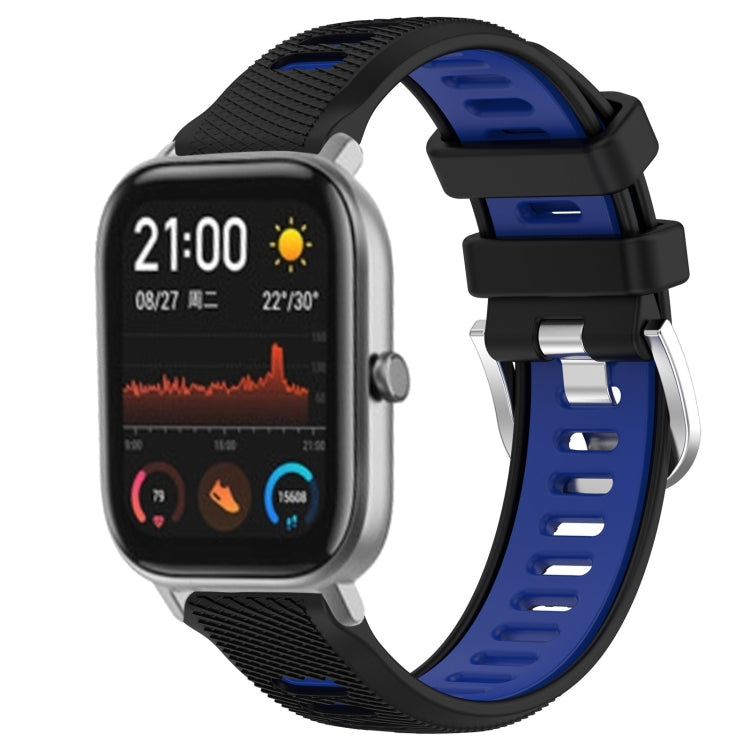 For Amazfit GTS 2 20mm Cross Texture Two Color Silicone Steel Buckle Watch Band(Black+Blue) - Watch Bands by PMC TechLife | Online Shopping South Africa | PMC TechLife | Buy Now Pay Later Mobicred