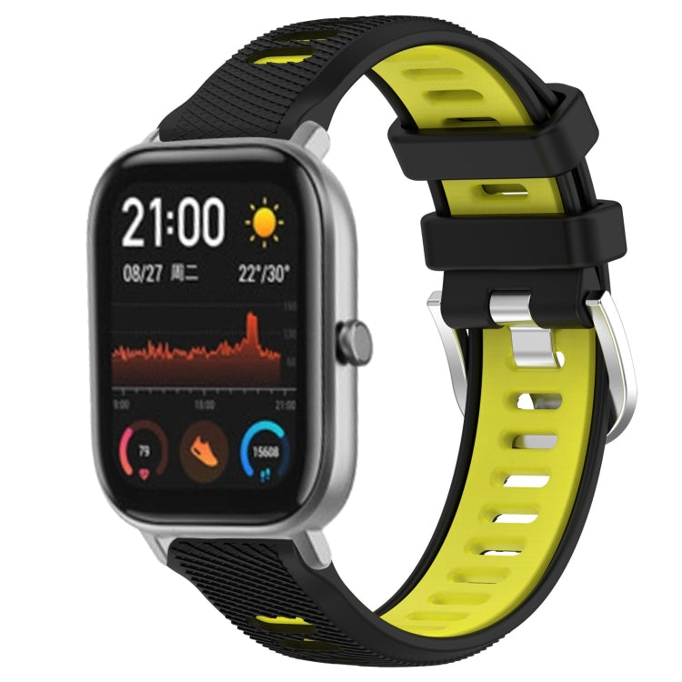 For Amazfit GTS 2 20mm Cross Texture Two Color Silicone Steel Buckle Watch Band(Black+Lime Green) - Watch Bands by PMC TechLife | Online Shopping South Africa | PMC TechLife | Buy Now Pay Later Mobicred