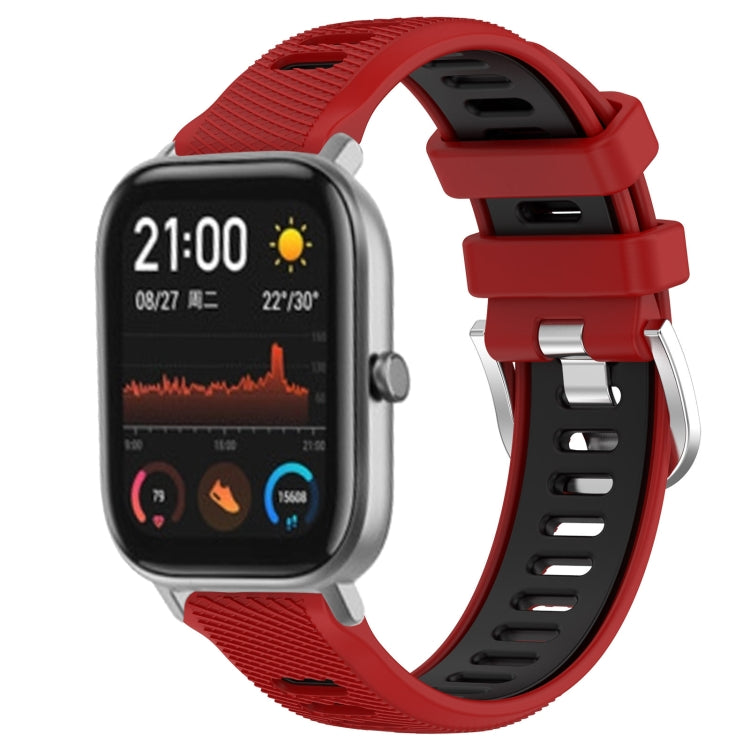 For Amazfit GTS 2 20mm Cross Texture Two Color Silicone Steel Buckle Watch Band(Red+Black) - Watch Bands by PMC TechLife | Online Shopping South Africa | PMC TechLife | Buy Now Pay Later Mobicred