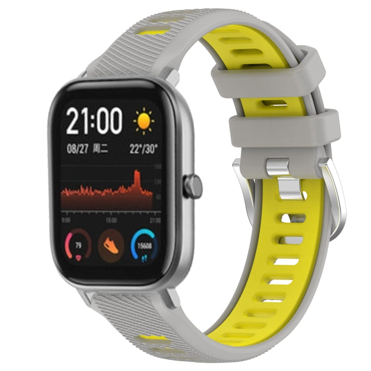 For Amazfit GTS 2 20mm Cross Texture Two Color Silicone Steel Buckle Watch Band(Grey+Yellow) - Watch Bands by PMC TechLife | Online Shopping South Africa | PMC TechLife | Buy Now Pay Later Mobicred