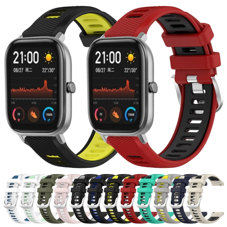 For Amazfit GTS 2 20mm Cross Texture Two Color Silicone Steel Buckle Watch Band(Lake Blue+Black) - Watch Bands by PMC TechLife | Online Shopping South Africa | PMC TechLife | Buy Now Pay Later Mobicred