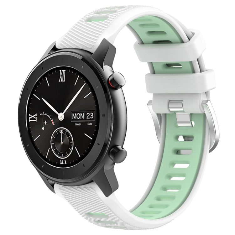 For Amazfit GTS 20mm Cross Texture Two Color Silicone Steel Buckle Watch Band(White+Teal) - Watch Bands by PMC TechLife | Online Shopping South Africa | PMC TechLife | Buy Now Pay Later Mobicred