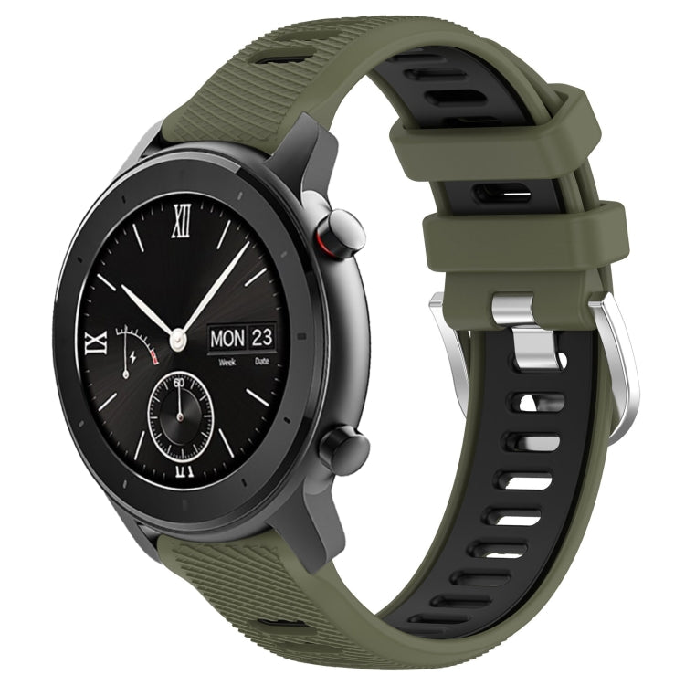 For Amazfit GTS 20mm Cross Texture Two Color Silicone Steel Buckle Watch Band(Army Green+Black) - Watch Bands by PMC TechLife | Online Shopping South Africa | PMC TechLife | Buy Now Pay Later Mobicred