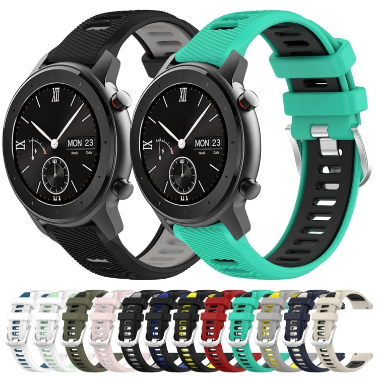 For Amazfit GTS 20mm Cross Texture Two Color Silicone Steel Buckle Watch Band(Lake Blue+Black) - Watch Bands by PMC TechLife | Online Shopping South Africa | PMC TechLife | Buy Now Pay Later Mobicred