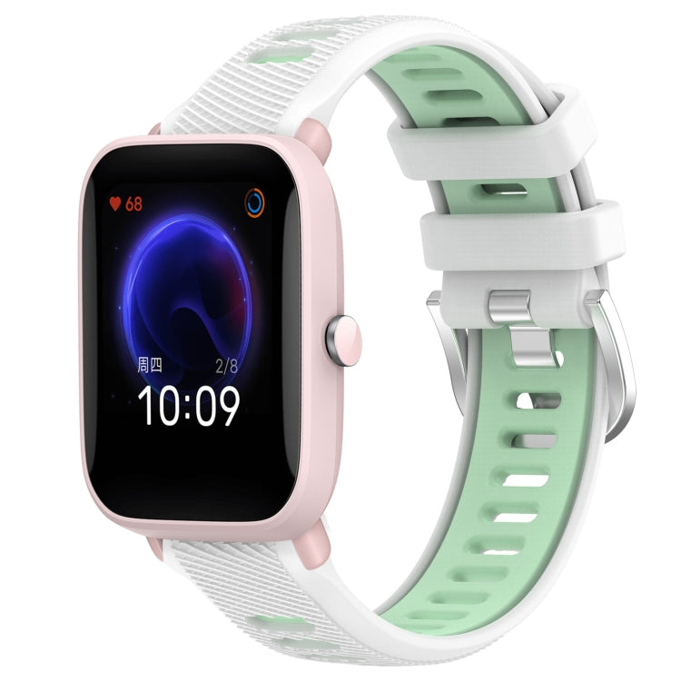 For Amazfit GTR 42MM 20mm Cross Texture Two Color Silicone Steel Buckle Watch Band(White+Teal) - Watch Bands by PMC TechLife | Online Shopping South Africa | PMC TechLife | Buy Now Pay Later Mobicred
