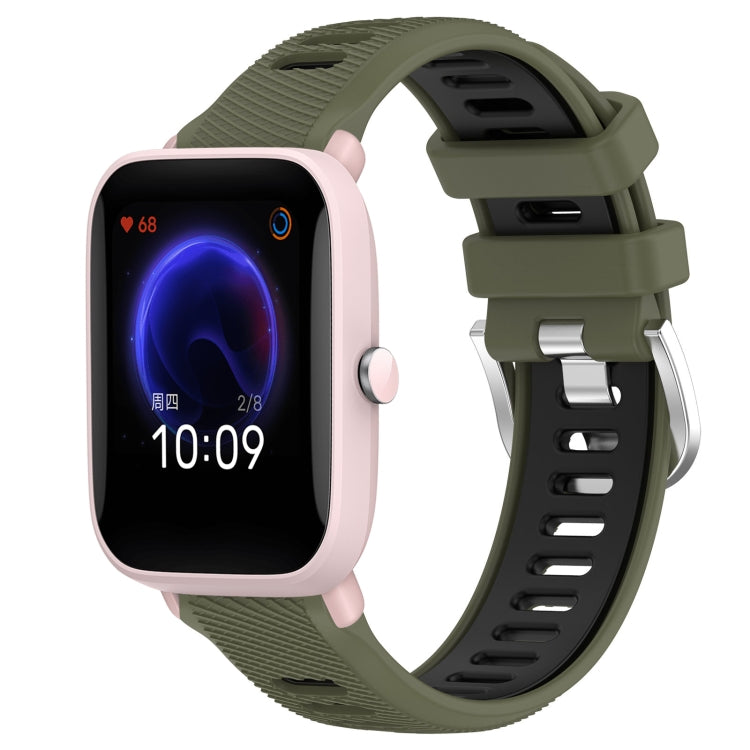 For Amazfit GTR 42MM 20mm Cross Texture Two Color Silicone Steel Buckle Watch Band(Army Green+Black) - Watch Bands by PMC TechLife | Online Shopping South Africa | PMC TechLife | Buy Now Pay Later Mobicred