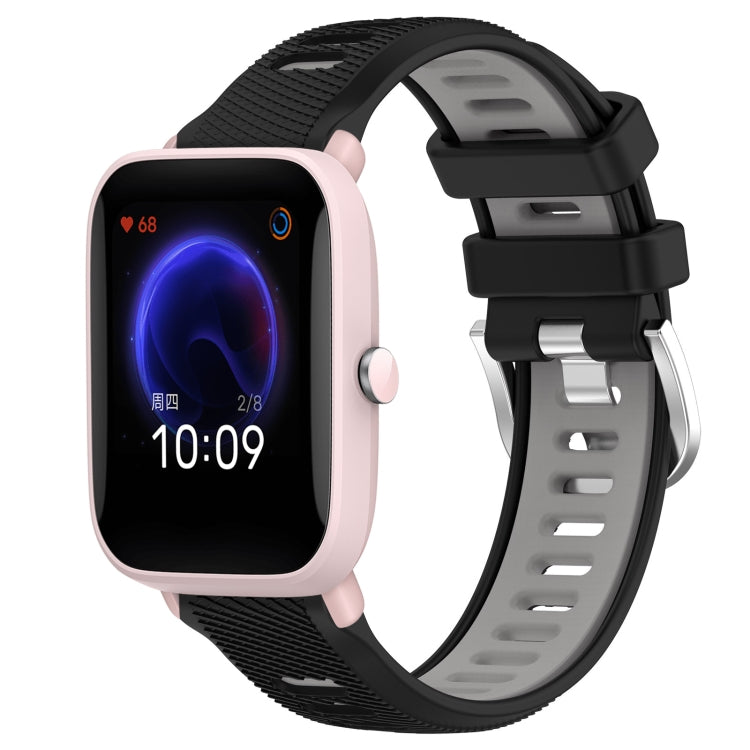 For Amazfit GTR 42MM 20mm Cross Texture Two Color Silicone Steel Buckle Watch Band(Black+Grey) - Watch Bands by PMC TechLife | Online Shopping South Africa | PMC TechLife | Buy Now Pay Later Mobicred