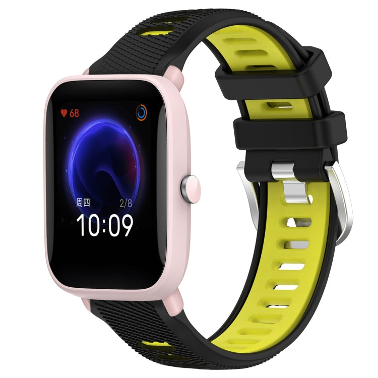 For Amazfit GTR 42MM 20mm Cross Texture Two Color Silicone Steel Buckle Watch Band(Black+Lime Green) - Watch Bands by PMC TechLife | Online Shopping South Africa | PMC TechLife | Buy Now Pay Later Mobicred