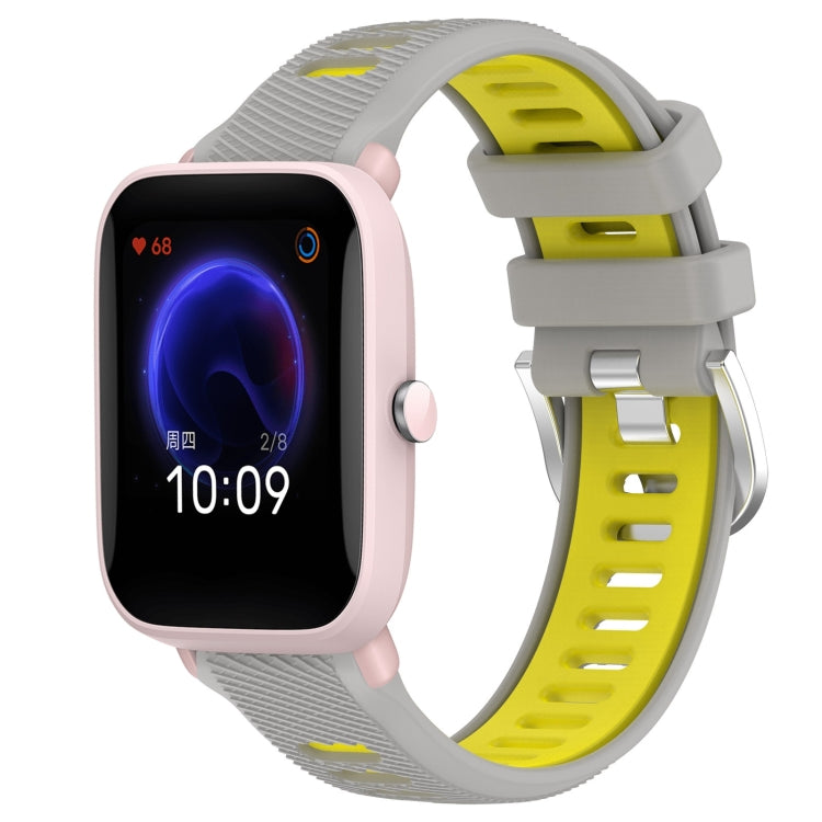 For Amazfit GTR 42MM 20mm Cross Texture Two Color Silicone Steel Buckle Watch Band(Grey+Yellow) - Watch Bands by PMC TechLife | Online Shopping South Africa | PMC TechLife | Buy Now Pay Later Mobicred