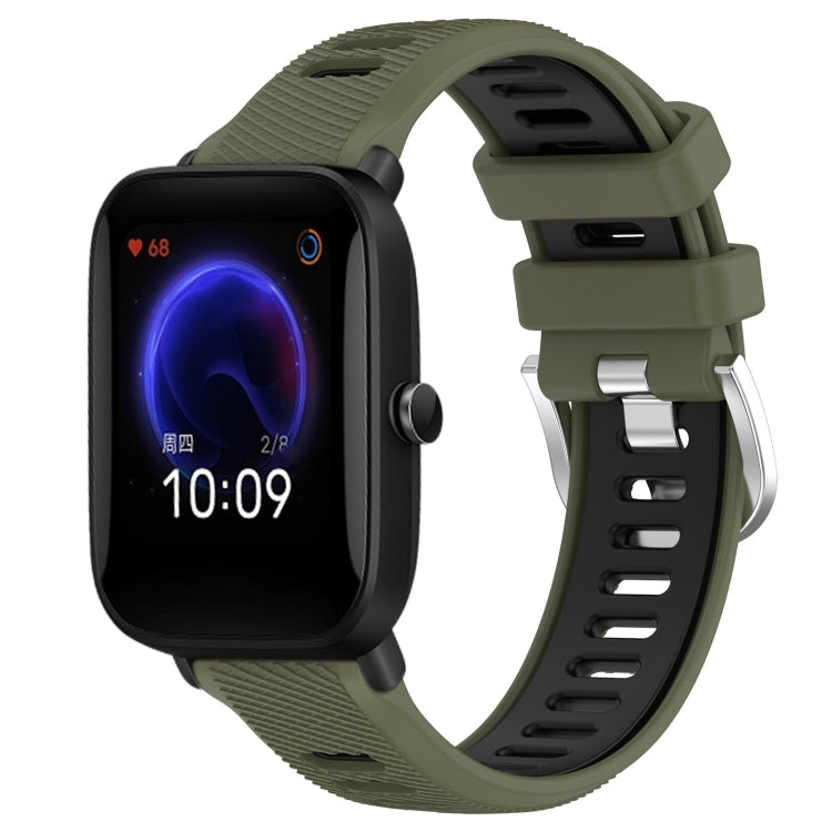 For Amazfit Pop Pro 20mm Cross Texture Two Color Silicone Steel Buckle Watch Band(Army Green+Black) - Watch Bands by PMC TechLife | Online Shopping South Africa | PMC TechLife | Buy Now Pay Later Mobicred