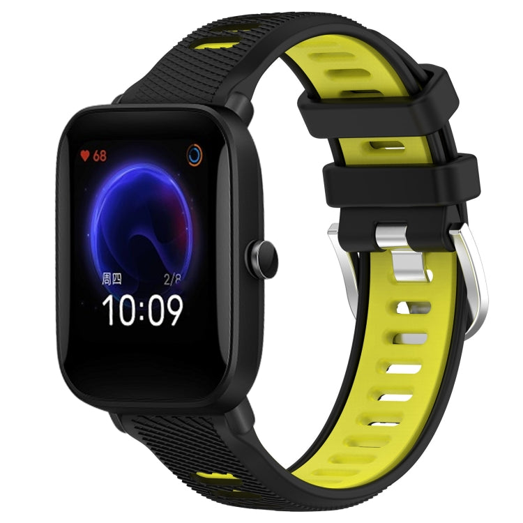 For Amazfit Pop Pro 20mm Cross Texture Two Color Silicone Steel Buckle Watch Band(Black+Lime Green) - Watch Bands by PMC TechLife | Online Shopping South Africa | PMC TechLife | Buy Now Pay Later Mobicred