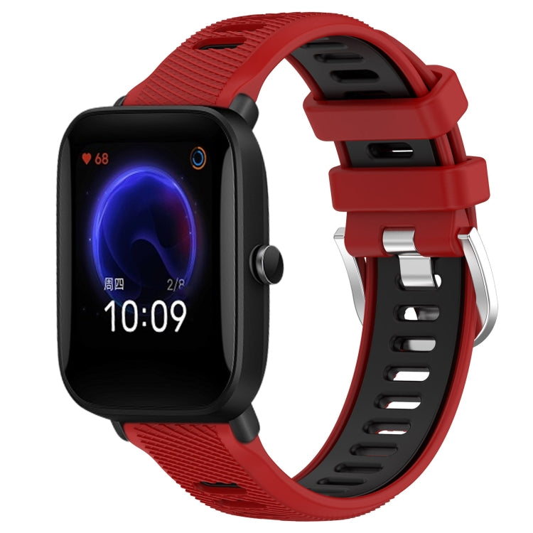 For Amazfit Pop Pro 20mm Cross Texture Two Color Silicone Steel Buckle Watch Band(Red+Black) - Watch Bands by PMC TechLife | Online Shopping South Africa | PMC TechLife | Buy Now Pay Later Mobicred