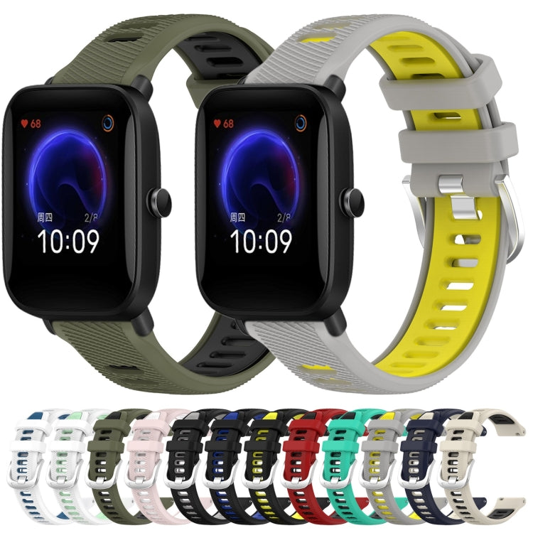 For Amazfit Pop Pro 20mm Cross Texture Two Color Silicone Steel Buckle Watch Band(Lake Blue+Black) - Watch Bands by PMC TechLife | Online Shopping South Africa | PMC TechLife | Buy Now Pay Later Mobicred