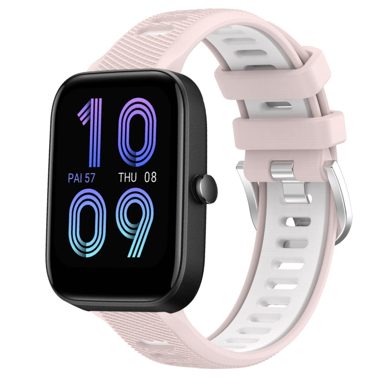 For Amazfit Pop 20mm Cross Texture Two Color Silicone Steel Buckle Watch Band(Pink+White) - Watch Bands by PMC TechLife | Online Shopping South Africa | PMC TechLife | Buy Now Pay Later Mobicred