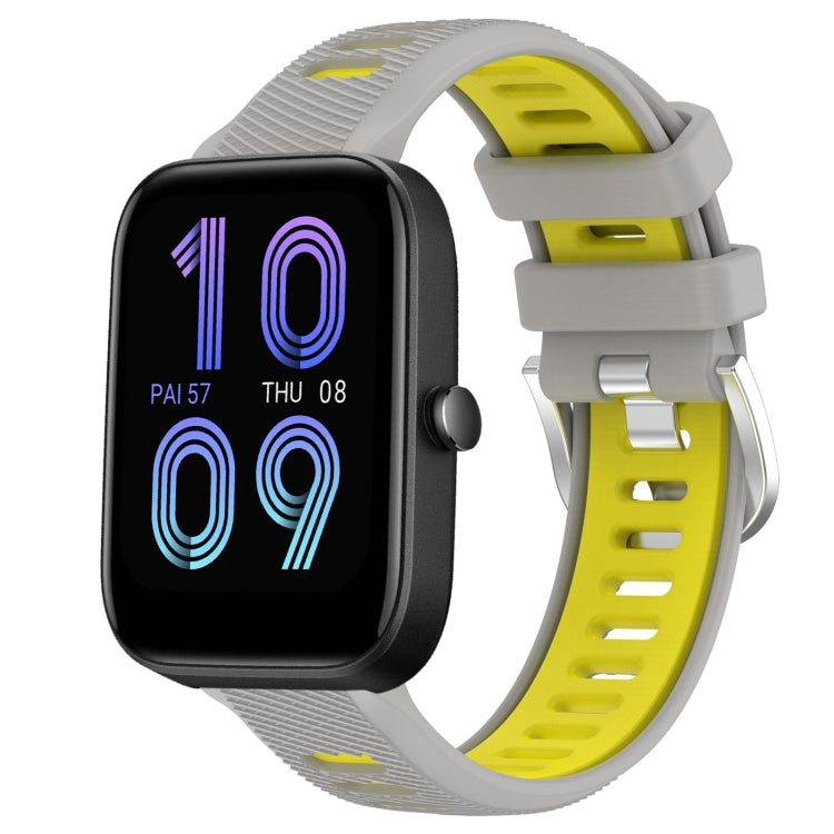 For Amazfit Pop 20mm Cross Texture Two Color Silicone Steel Buckle Watch Band(Grey+Yellow) - Watch Bands by PMC TechLife | Online Shopping South Africa | PMC TechLife | Buy Now Pay Later Mobicred