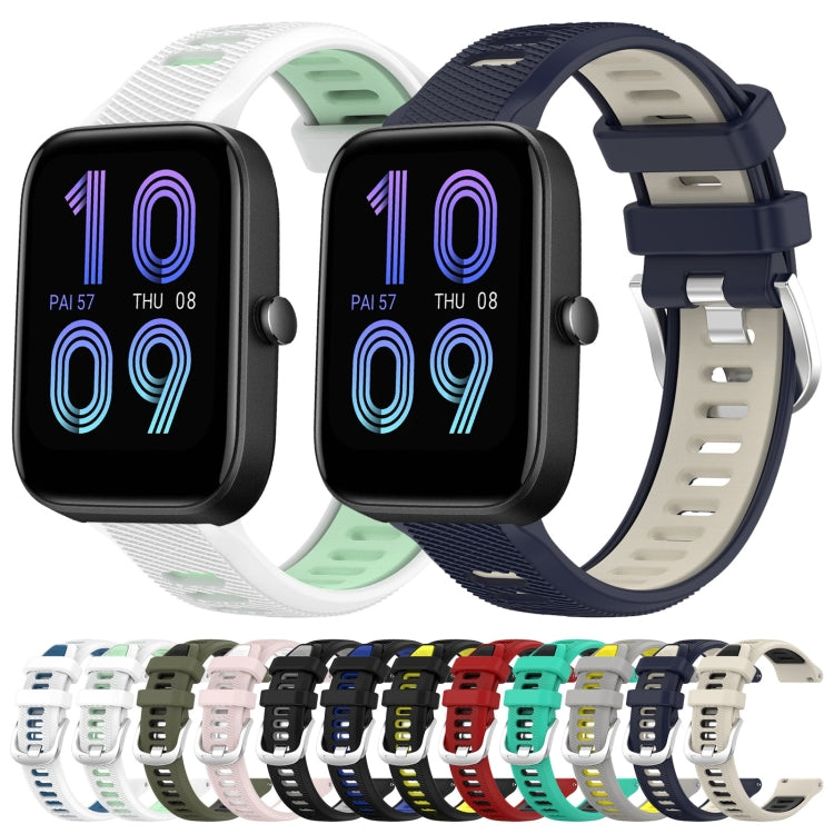For Amazfit Pop 20mm Cross Texture Two Color Silicone Steel Buckle Watch Band(Army Green+Black) - Watch Bands by PMC TechLife | Online Shopping South Africa | PMC TechLife | Buy Now Pay Later Mobicred