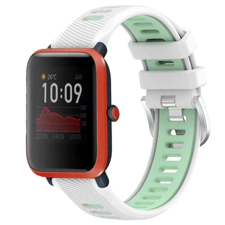 For Amazfit Bip3 20mm Cross Texture Two Color Silicone Steel Buckle Watch Band(White+Teal) - Watch Bands by PMC TechLife | Online Shopping South Africa | PMC TechLife | Buy Now Pay Later Mobicred