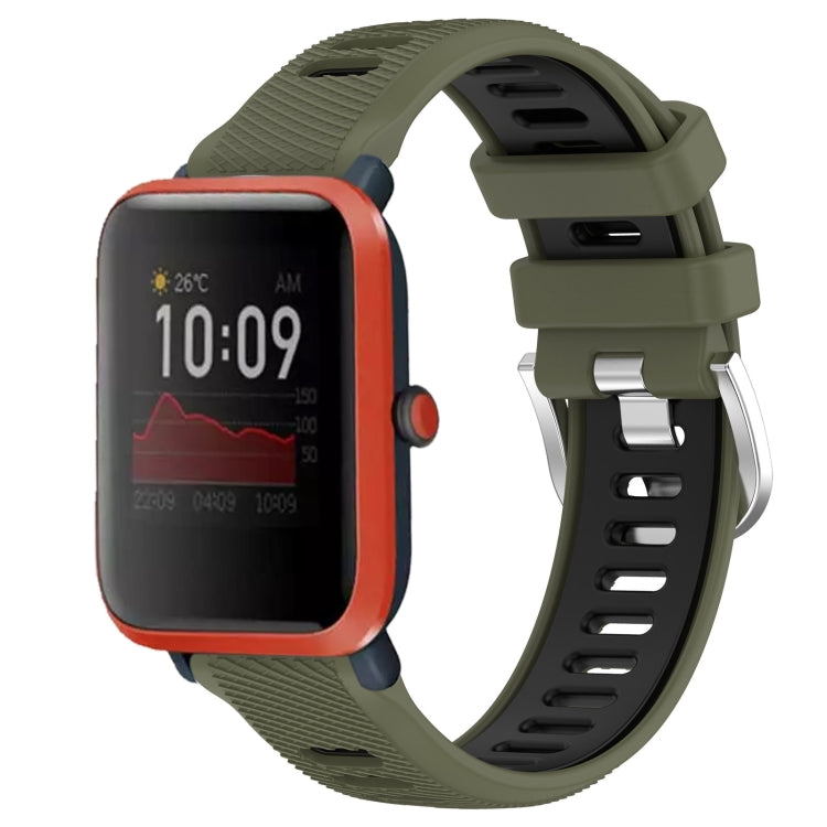 For Amazfit Bip3 20mm Cross Texture Two Color Silicone Steel Buckle Watch Band(Army Green+Black) - Watch Bands by PMC TechLife | Online Shopping South Africa | PMC TechLife | Buy Now Pay Later Mobicred