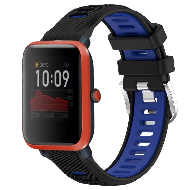 For Amazfit Bip3 20mm Cross Texture Two Color Silicone Steel Buckle Watch Band(Black+Blue) - Watch Bands by PMC TechLife | Online Shopping South Africa | PMC TechLife | Buy Now Pay Later Mobicred