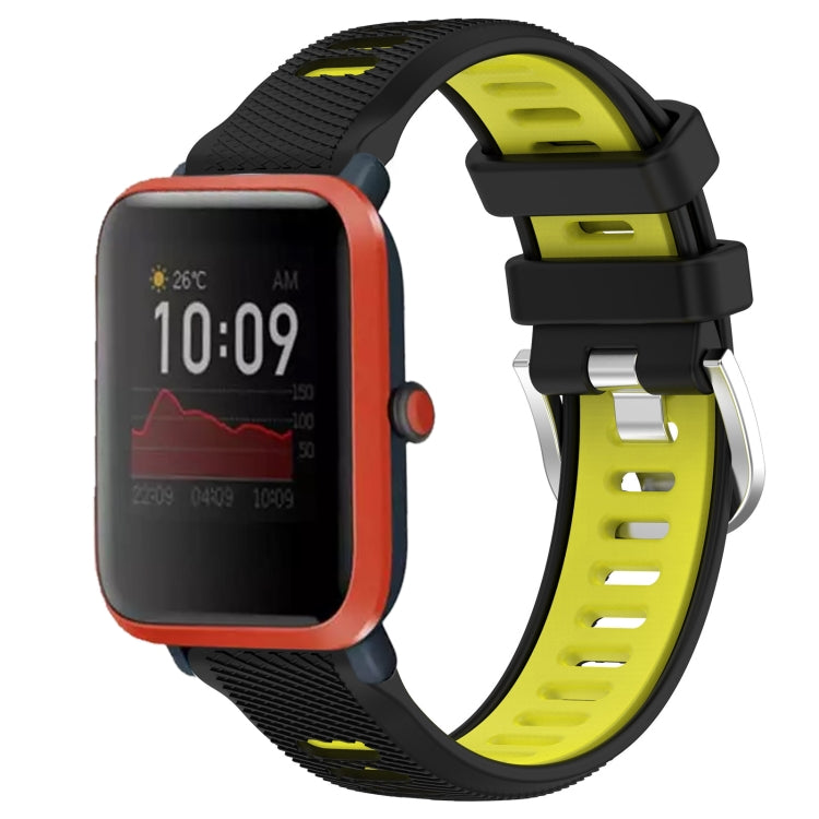 For Amazfit Bip3 20mm Cross Texture Two Color Silicone Steel Buckle Watch Band(Black+Lime Green) - Watch Bands by PMC TechLife | Online Shopping South Africa | PMC TechLife | Buy Now Pay Later Mobicred