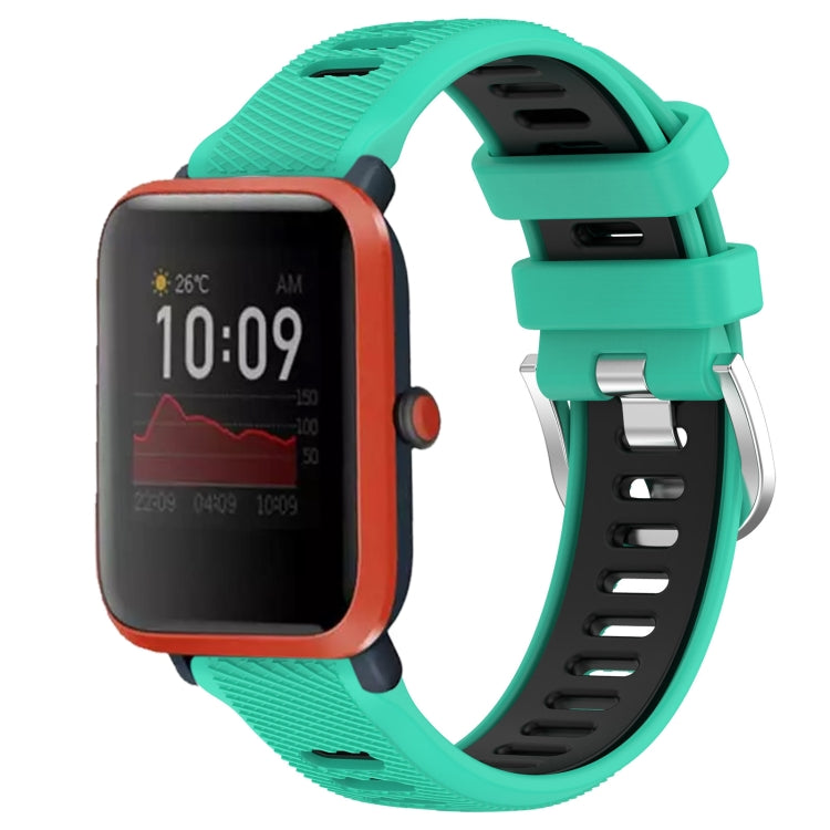 For Amazfit Bip3 20mm Cross Texture Two Color Silicone Steel Buckle Watch Band(Lake Blue+Black) - Watch Bands by PMC TechLife | Online Shopping South Africa | PMC TechLife | Buy Now Pay Later Mobicred