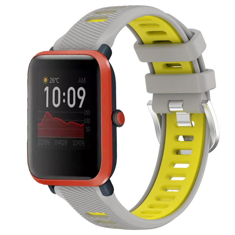 For Amazfit Bip3 20mm Cross Texture Two Color Silicone Steel Buckle Watch Band(Grey+Yellow) - Watch Bands by PMC TechLife | Online Shopping South Africa | PMC TechLife | Buy Now Pay Later Mobicred