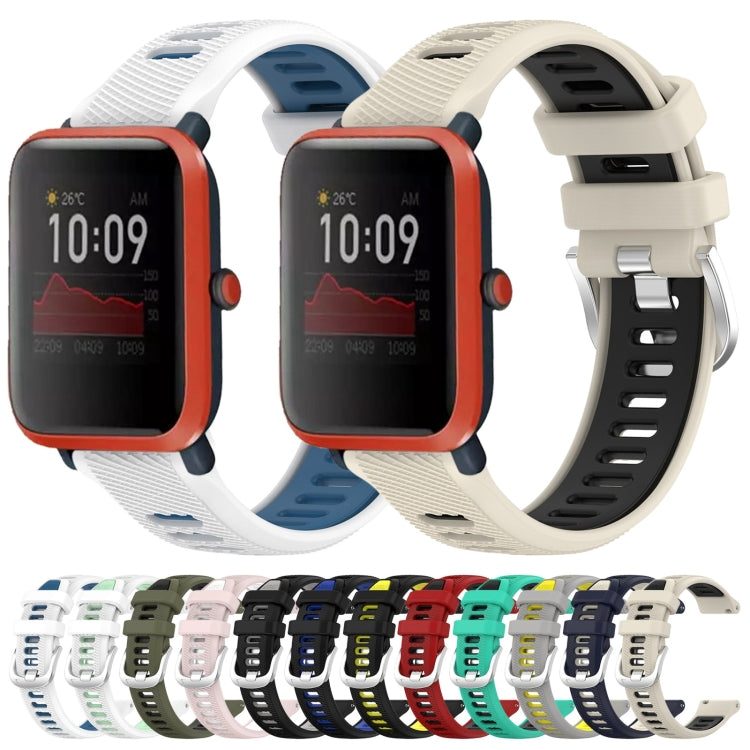 For Amazfit Bip3 20mm Cross Texture Two Color Silicone Steel Buckle Watch Band(Lake Blue+Black) - Watch Bands by PMC TechLife | Online Shopping South Africa | PMC TechLife | Buy Now Pay Later Mobicred