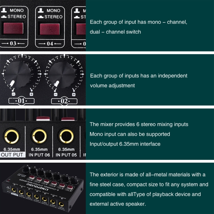 B020 Mini 6-Channel Stereo Audio Mixer Musical Instrument Mixer Electric Wind Electric Guitar Electronic Piano Drums Mixer -  by PMC TechLife | Online Shopping South Africa | PMC TechLife | Buy Now Pay Later Mobicred