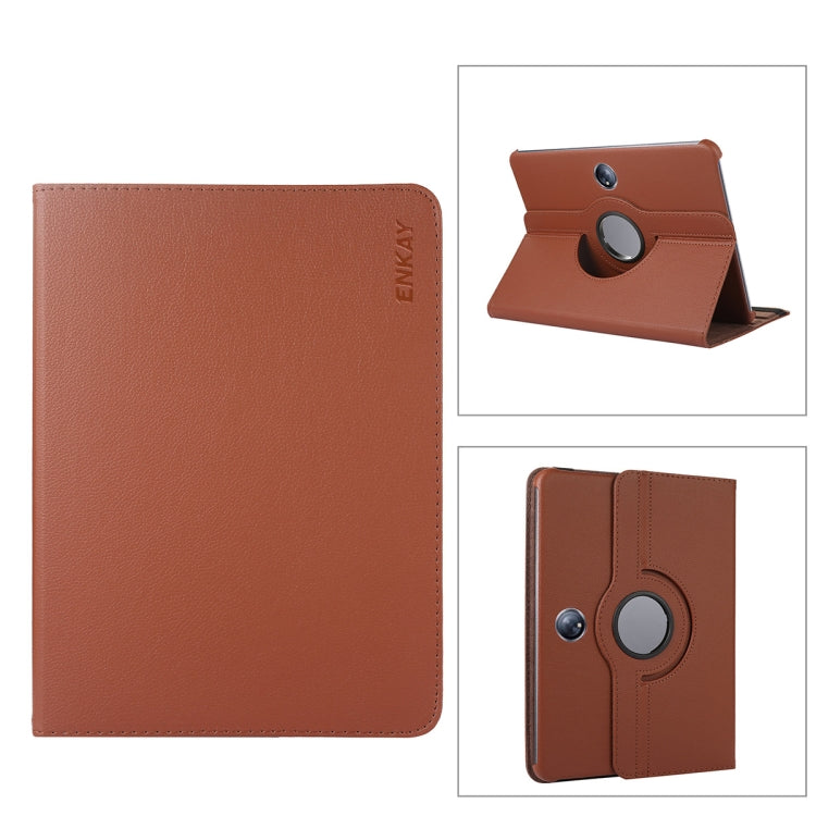 For OnePlus Pad / OPPO Pad 2 ENKAY 360 Degree Rotation Stand Litchi Leather Smart Tablet Case(Brown) - free shipping - PMc TechLife - Order now!
