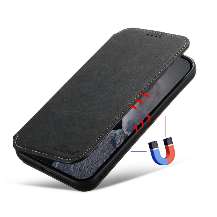 For iPhone 12/12 Pro Suteni J06 Retro Matte Litchi Texture Leather Magnetic Magsafe Phone Case(Black) - free shipping - PMC Jewellery - Order now!