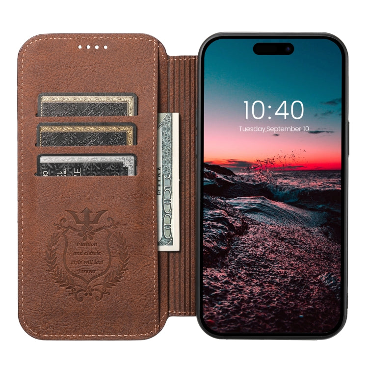 For iPhone 14 Plus Suteni J06 Retro Matte Litchi Texture Leather Magnetic Magsafe Phone Case(Brown) - free shipping - PMC Jewellery - Order now!