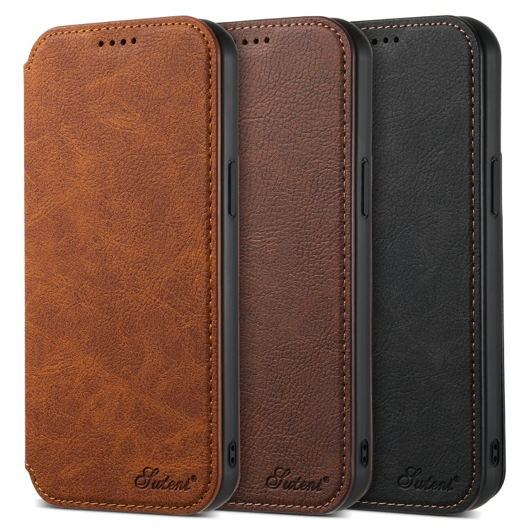 For iPhone 14 Plus Suteni J06 Retro Matte Litchi Texture Leather Magnetic Magsafe Phone Case(Khaki) - free shipping - PMC Jewellery - Order now!